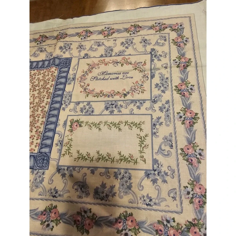 Vtg Daisy Kingdom Fabric #3548 Picture Project Panel 1996 USA Floral Blue 34x45